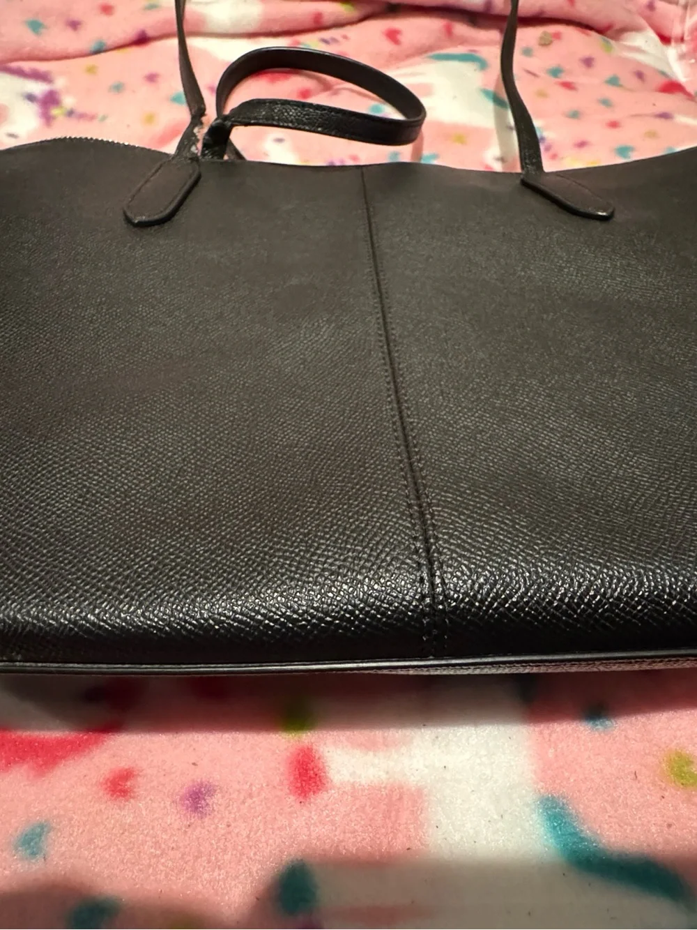 Coach Black Saffiano Leather Tote Bag (see pics, has tear in one of the straps )